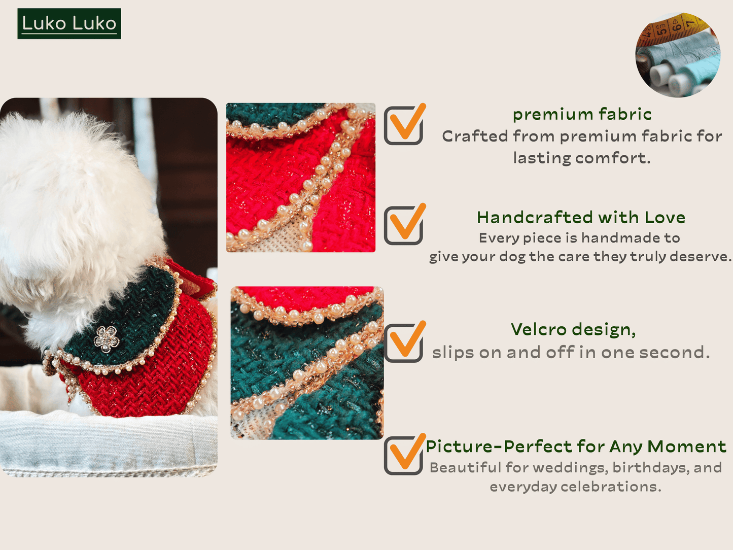 Merry -Handmade Red &Green Christmas Bandana with Interchangeable Brooch