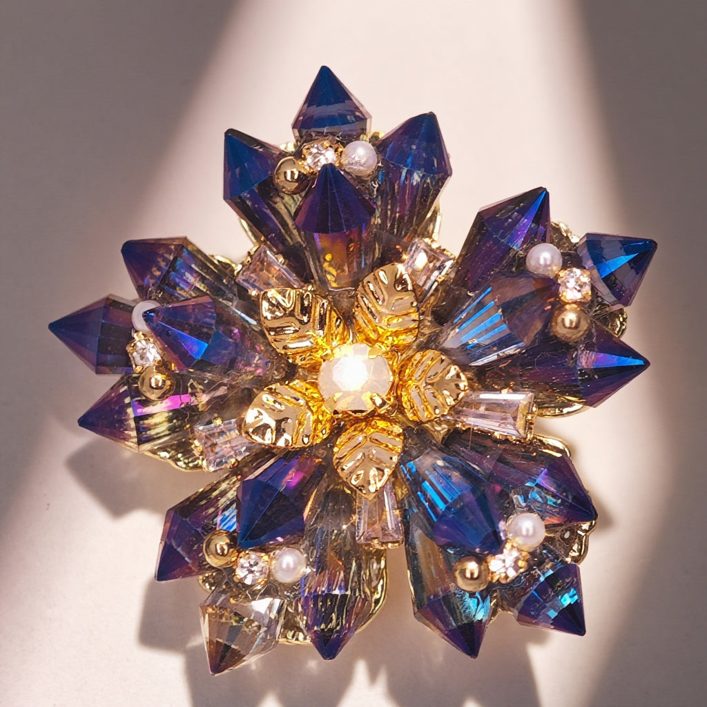 Midnight Frost – Blue Crystal Snowflake Brooch for Dogs | Winter Elegance Accent