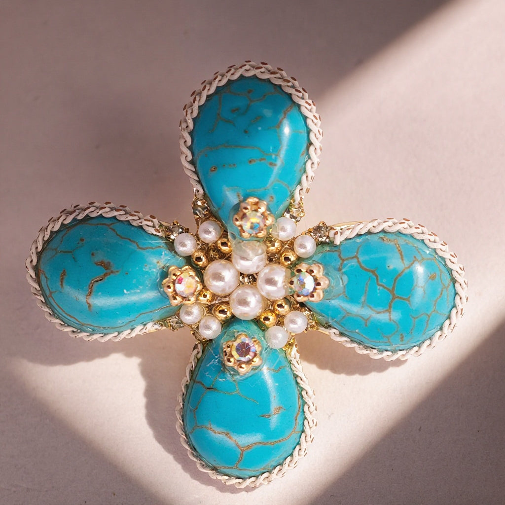Blue Meadow – Turquoise Flower Brooch Set for Dogs | Fresh & Elegant Accessory