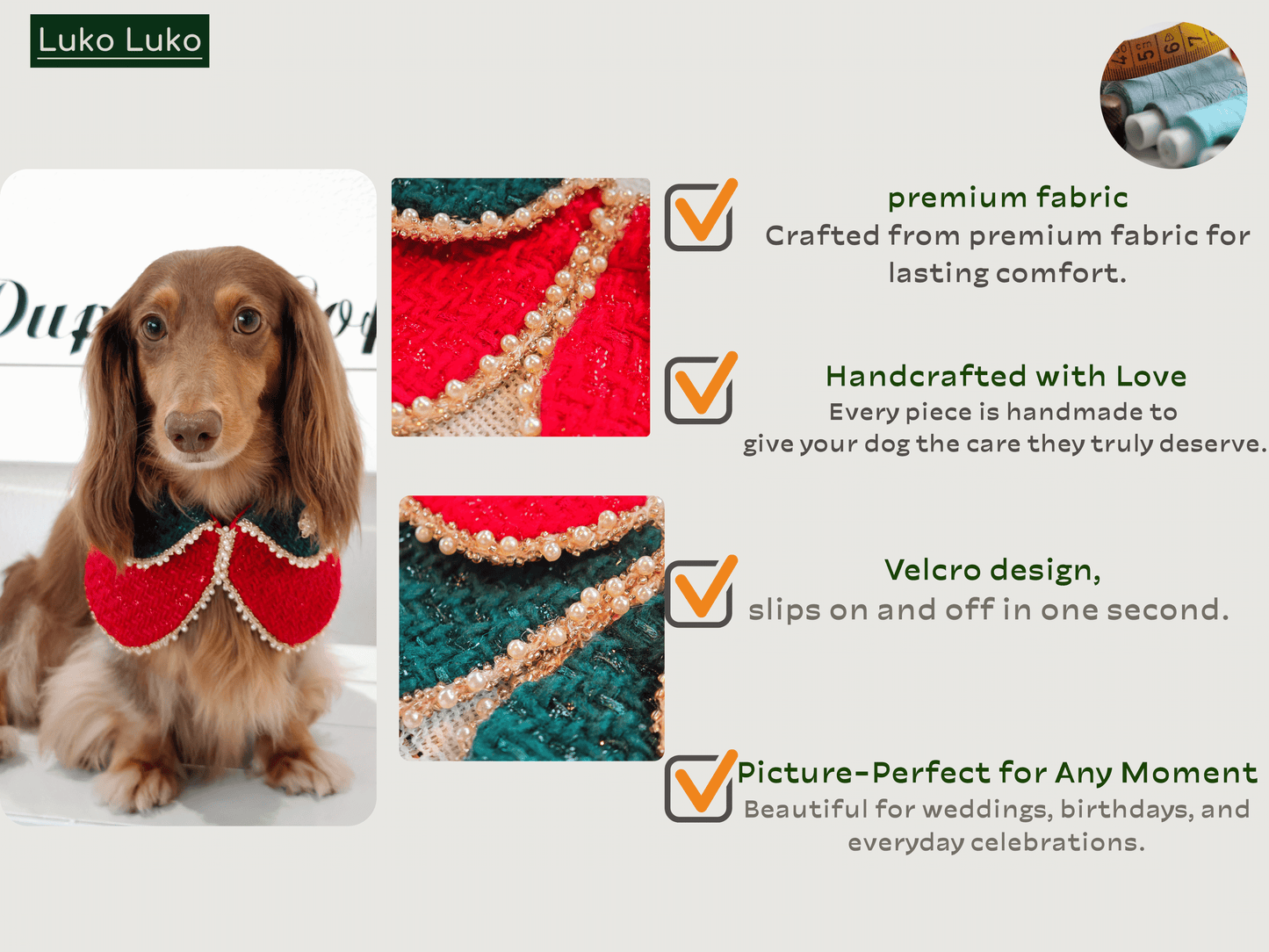 Merry -Handmade Red &Green Christmas Bandana with Interchangeable Brooch