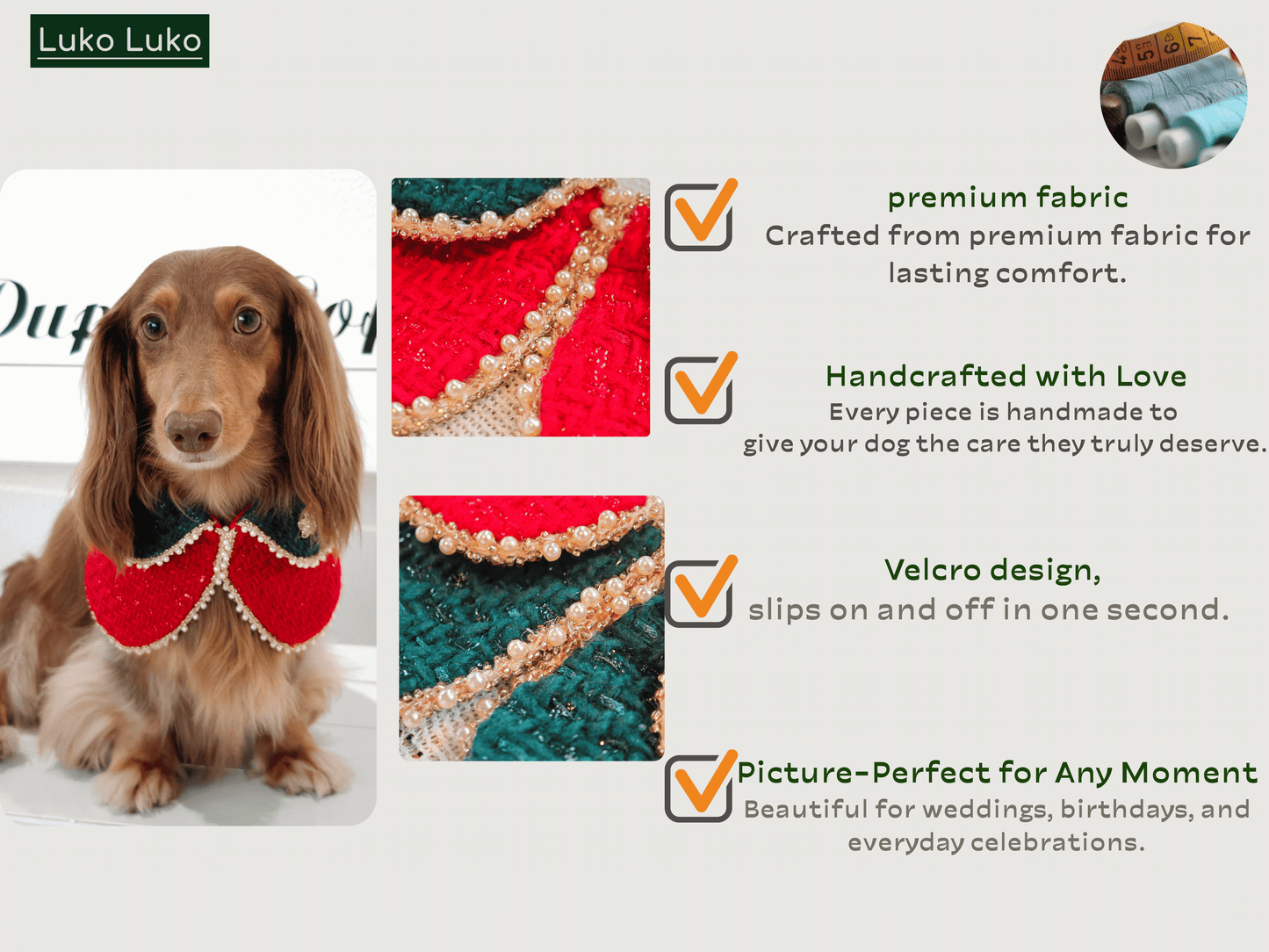 Merry -Handmade Red &Green Christmas Bandana with Interchangeable Brooch