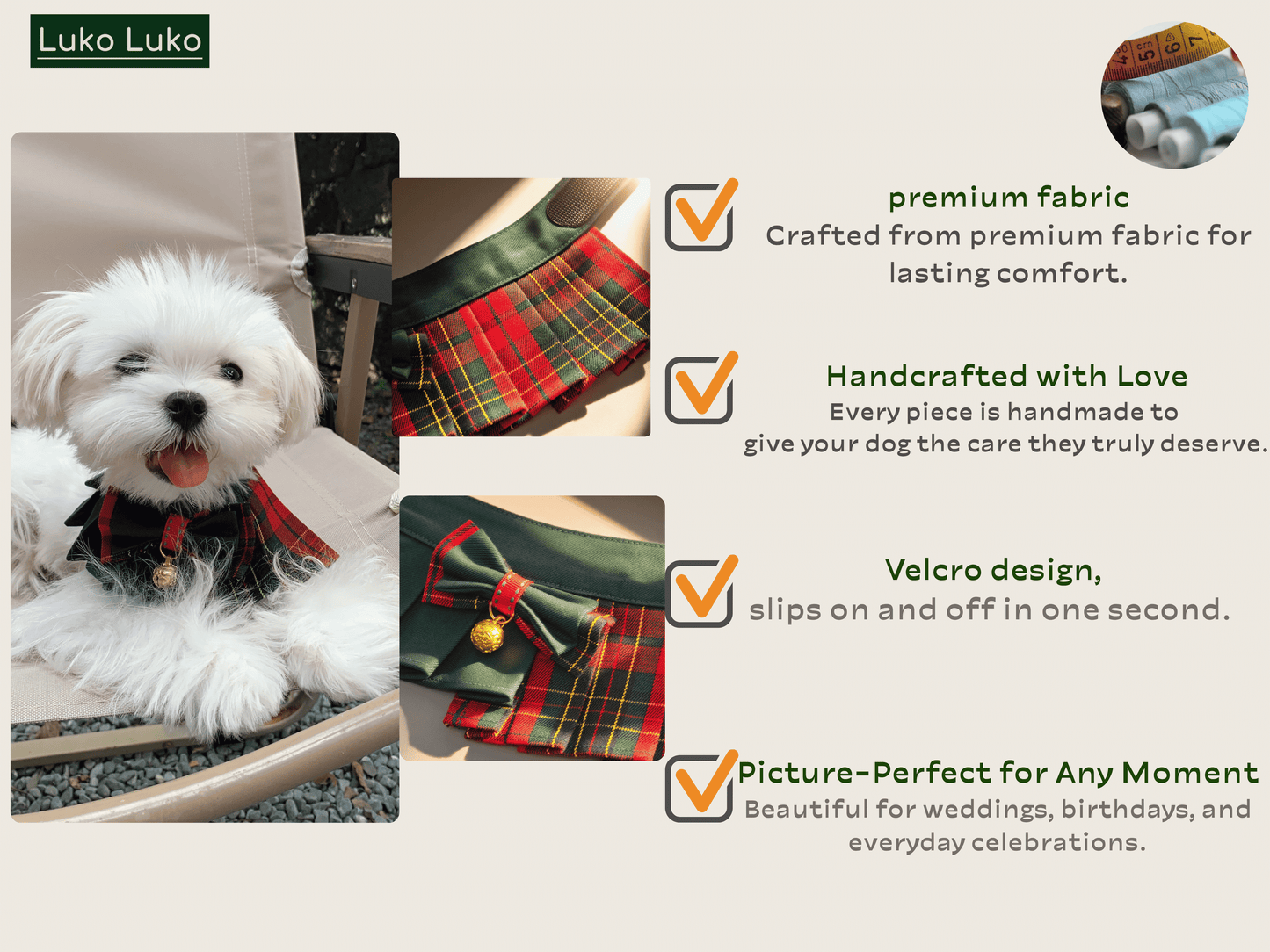 Noelle – Red & Green Plaid Dog Dress | Christmas Holiday Style