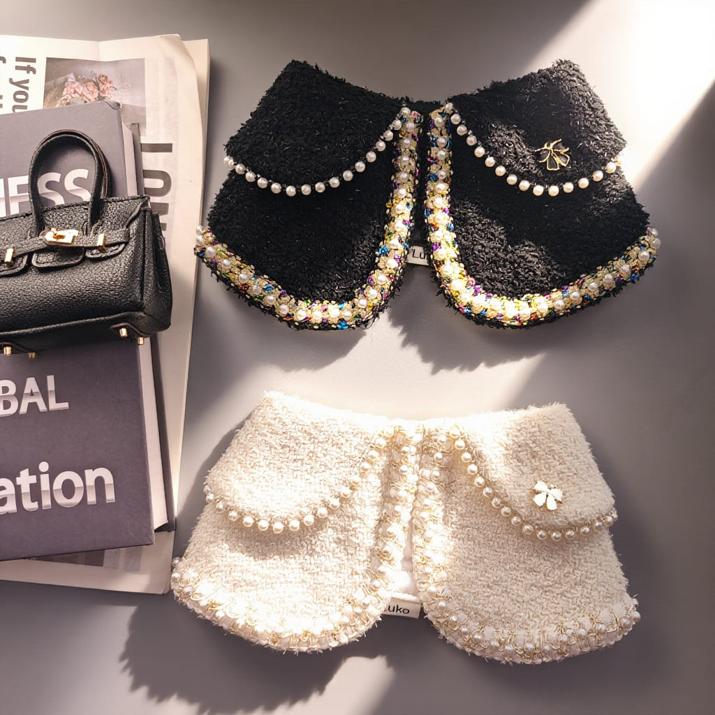 Jacqueline – Black & White Pearl Dog Jacket | Chic Formal Look