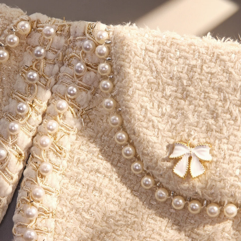 Jacqueline – Black & White Pearl Dog Jacket | Chic Formal Look