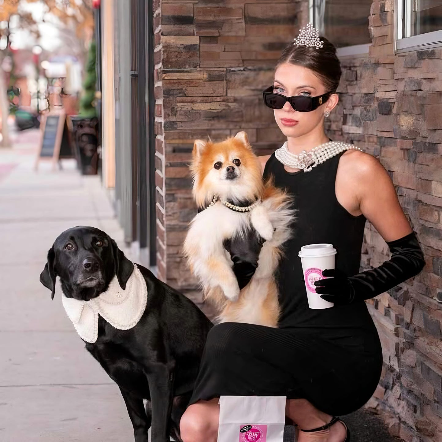 Jacqueline – Black & White Pearl Dog Jacket | Chic Formal Look
