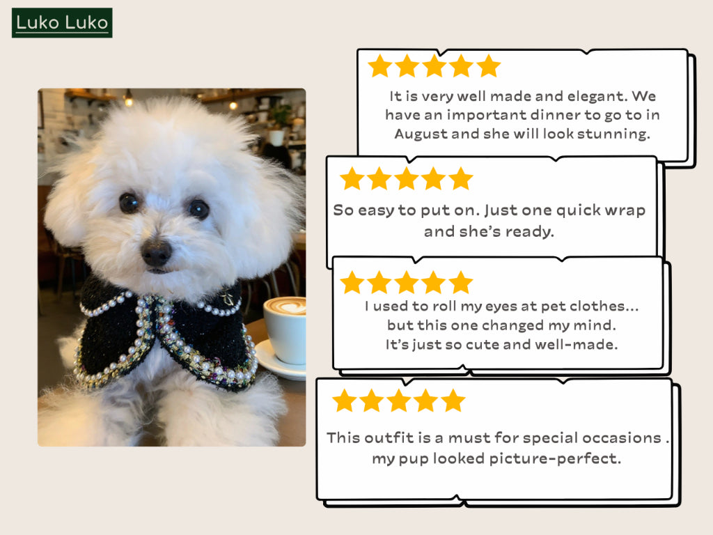 Jacqueline – Black & White Pearl Dog Jacket | Chic Formal Look