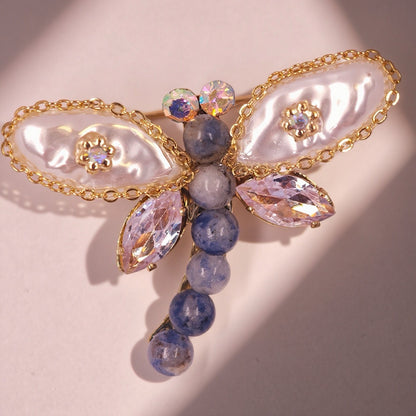 Azure Wing – Pearl & Blue Gem Dragonfly Brooch | Timeless Versatile Elegance