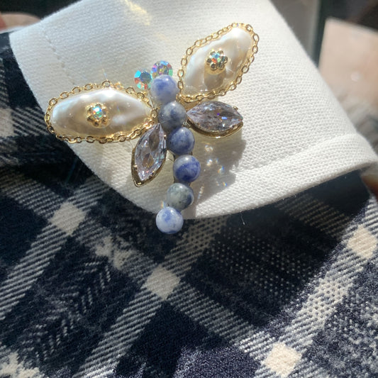 Azure Wing – Pearl & Blue Gem Dragonfly Brooch | Timeless Versatile Elegance