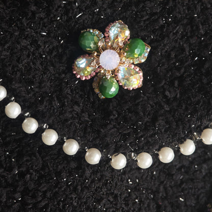 Celeste Bloom – Multicolor Crystal Flower Brooch | Radiant Contrast with Black Couture