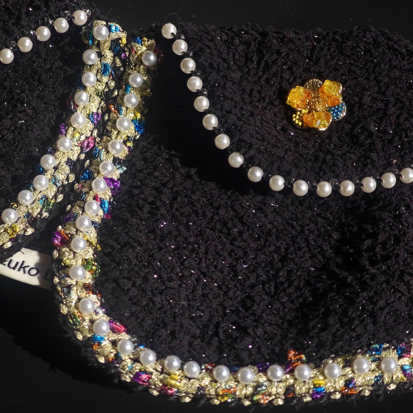 Petite Soleil – Golden Crystal Flower Brooch for Dogs | Chic Accent for Black Outfits