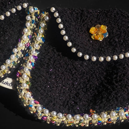 Petite Soleil – Golden Crystal Flower Brooch for Dogs | Chic Accent for Black Outfits