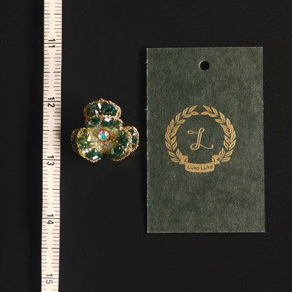 Emerald Veil – Handmade Crystal Flower Brooch | Refined Accent for Green Outfits