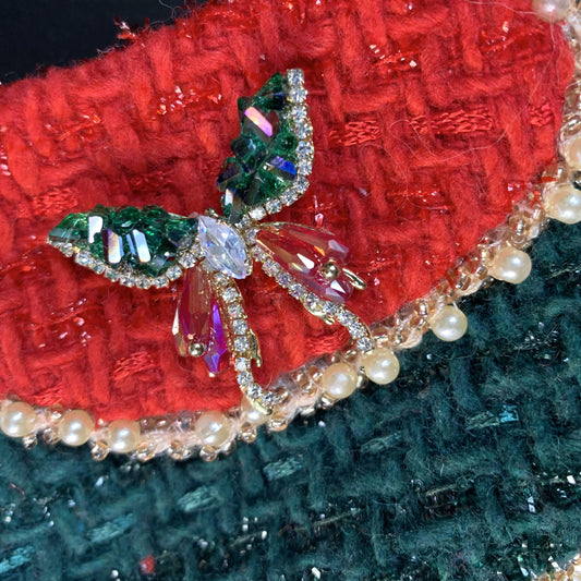 Festive Glimmer – Handmade Crystal Bow Brooch