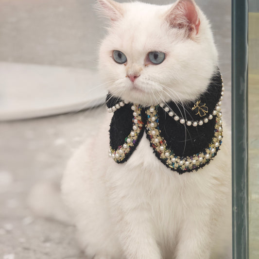 Jacqueline – Black & White Pearl Dog Jacket | Chic Formal Look
