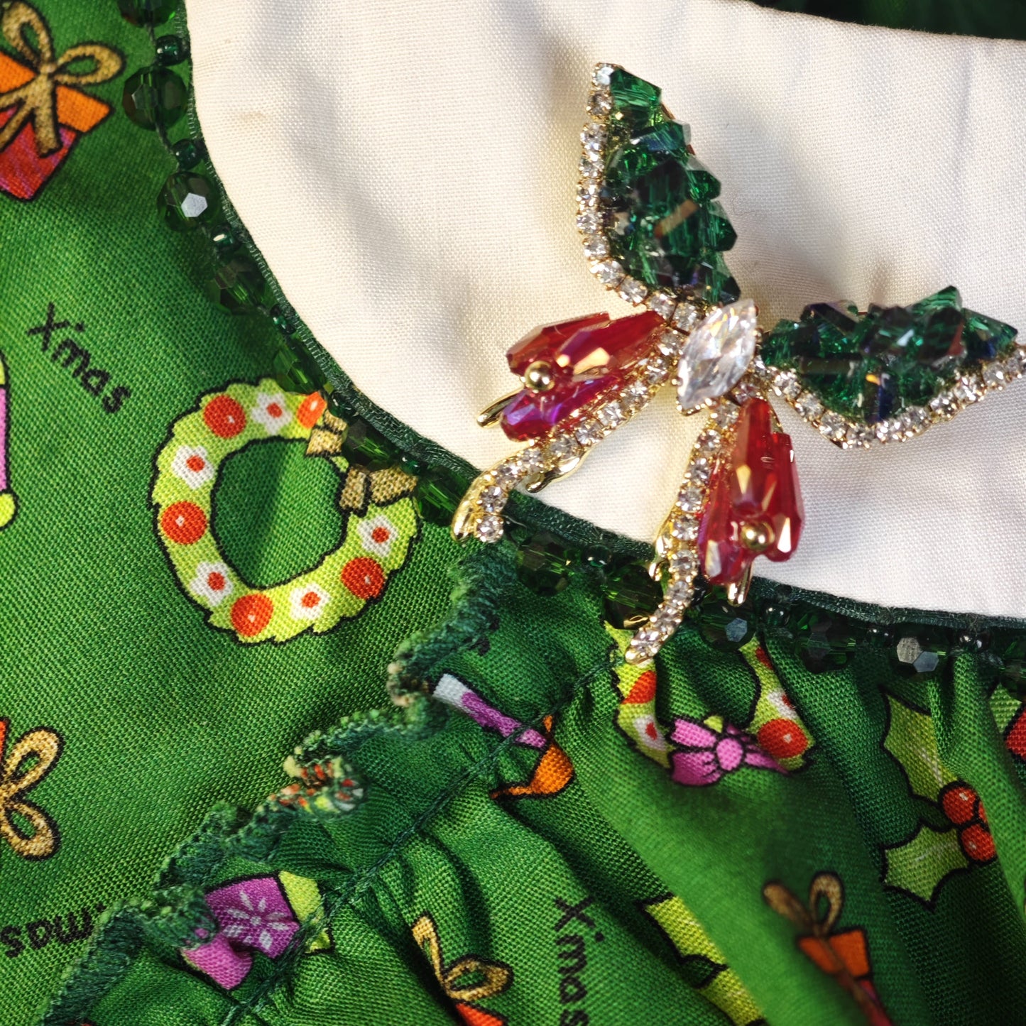 Festive Glimmer – Handmade Crystal Bow Brooch