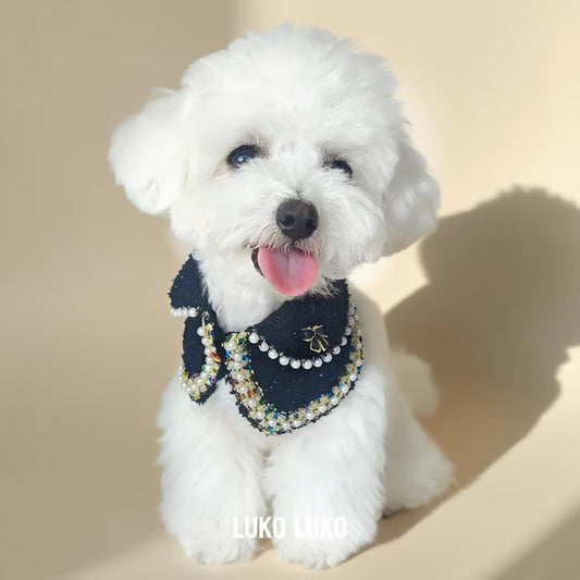 Jacqueline – Black & White Pearl Dog Jacket | Chic Formal Look